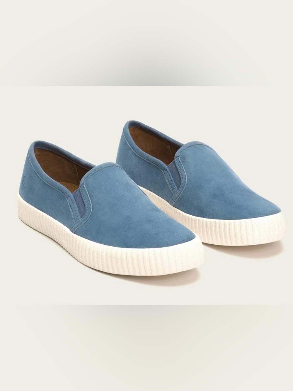 Blue Slip-On Suede Sneakers with White Ribbed Sole